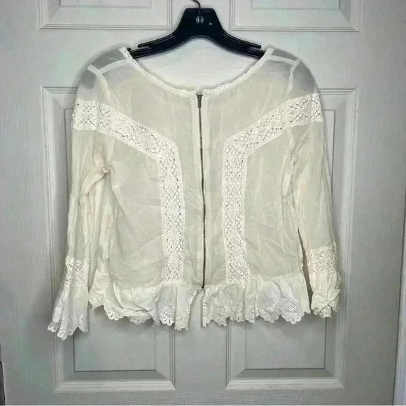 Free People Sheer Eyelet Detail White Boho Top Sz XS - Picture 9 of 10